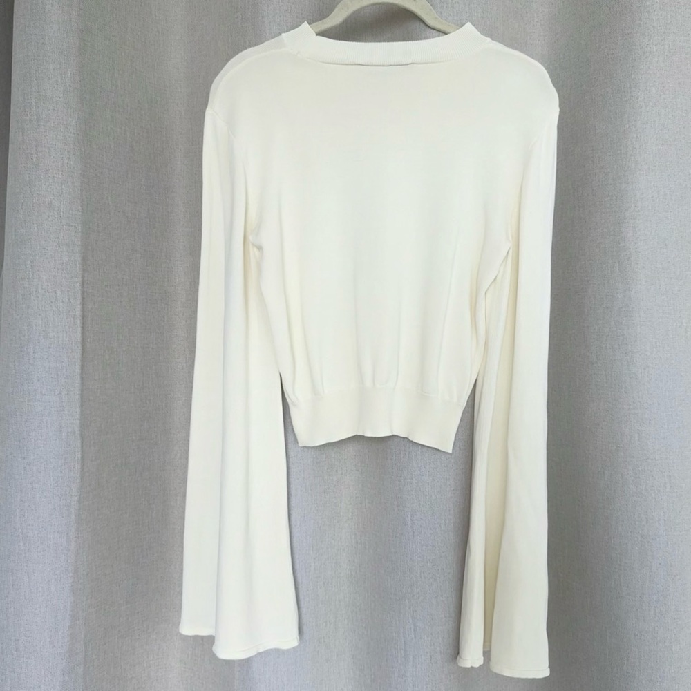 SOLID & STRIPED Cream Ribbed Bell-Sleeve Top - Picture 3 of 11